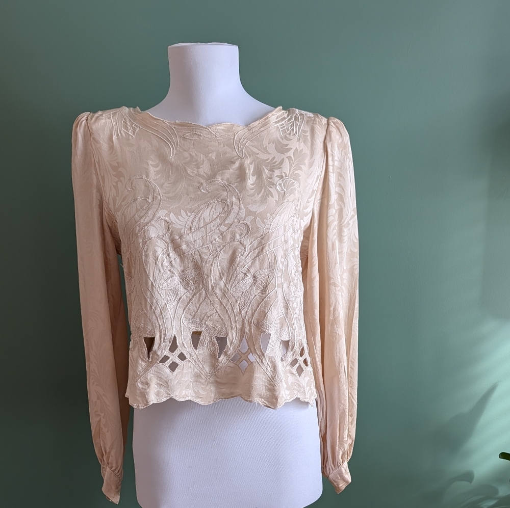 Vintage Anne Crimmins Cream Lace Women's Top